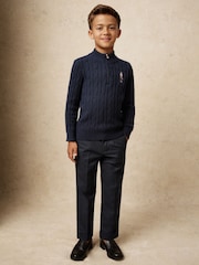 Reiss Navy Blue Nollaig Wool-Blend Half-Zip Nutcracker Jumper - Image 3 of 5
