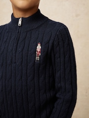 Reiss Navy Blue Nollaig Wool-Blend Half-Zip Nutcracker Jumper - Image 4 of 5