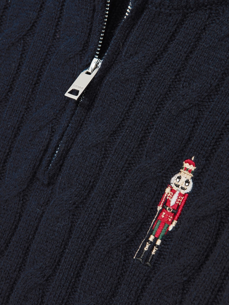Reiss Navy Blue Nollaig Wool-Blend Half-Zip Nutcracker Jumper - Image 5 of 5 Reiss Navy Blue Nollaig Wool-Blend Half-Zip Nutcracker Jumper - Image 5 of 5