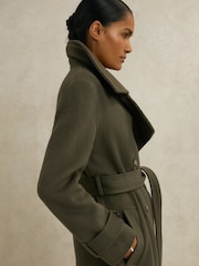 Reiss Khaki Scarlett Atelier Wool Belted Blindseam Coat - Image 3 of 8