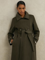 Reiss Khaki Scarlett Atelier Wool Belted Blindseam Coat - Image 7 of 8