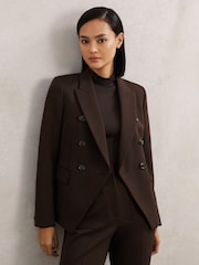 Reiss Chocolate Brown Priya Petite Double-Breasted Suit Blazer - Image 1 of 7