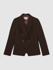Reiss Chocolate Brown Priya Petite Double-Breasted Suit Blazer - Image 2 of 7