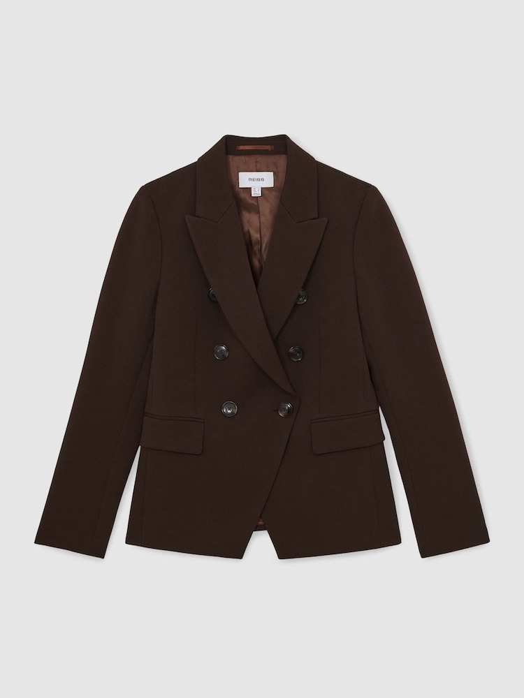 Reiss Chocolate Brown Priya Petite Double-Breasted Suit Blazer - Image 2 of 7