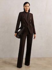 Reiss Chocolate Brown Priya Petite Double-Breasted Suit Blazer - Image 3 of 7