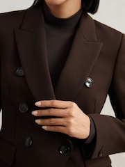 Reiss Chocolate Brown Priya Petite Double-Breasted Suit Blazer - Image 4 of 7