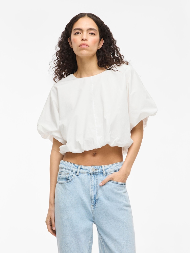 VILA Brown Bubble Hem Blouse - Image 1 of 4