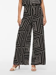 VILA Black Geometric Wide Leg Trousers - Image 1 of 5