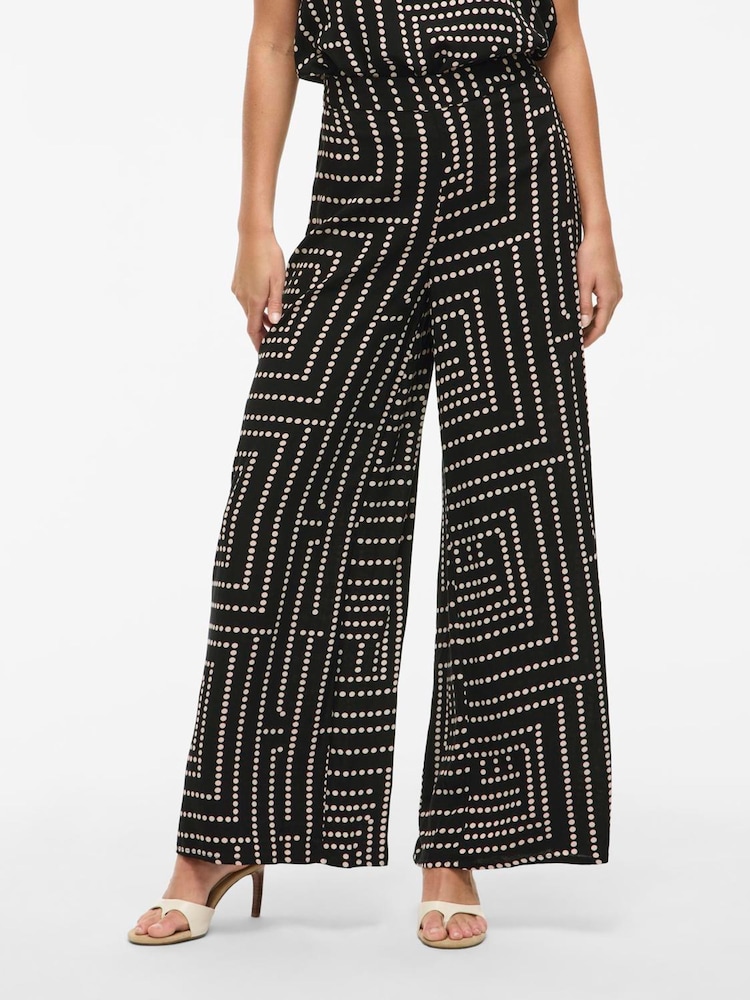 VILA Black Geometric Wide Leg Trousers - Image 1 of 5