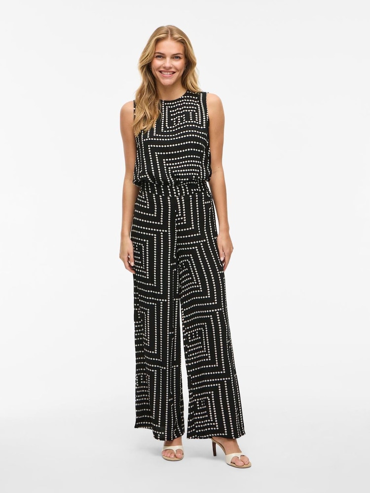 VILA Black Geometric Wide Leg Trousers - Image 2 of 5