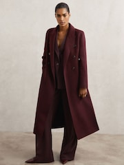 Reiss Burgundy Brogan Petite Double-Breasted Blindseam Coat Wool-Blend - Image 3 of 7