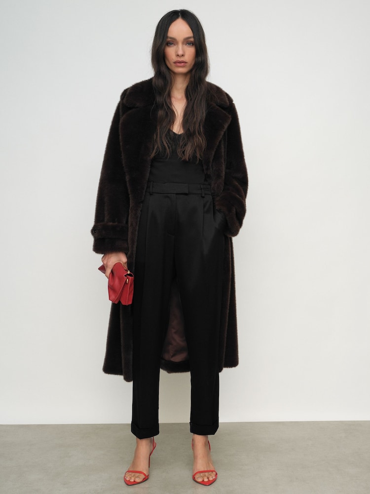 Reiss Black Celia Satin Tapered Trousers - Image 1 of 6 Reiss Black Celia Satin Tapered Trousers - Image 1 of 6