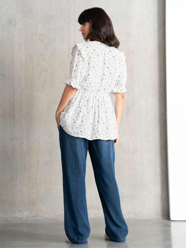 Seraphine Shirred Plain White Blouse - Image 2 of 4