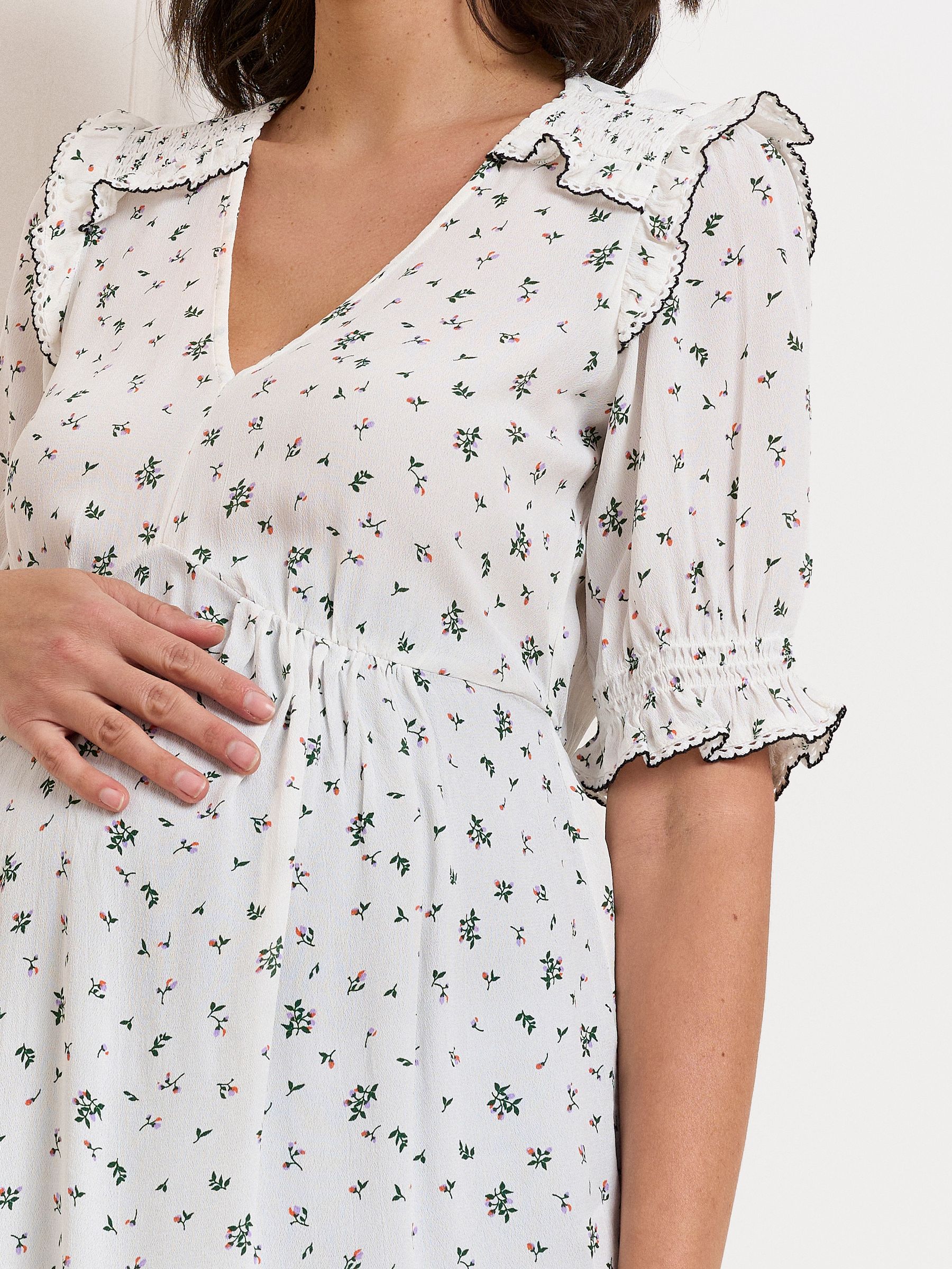 Buy Seraphine Ivory & Pink Print Floral Frill Shirred Maternity