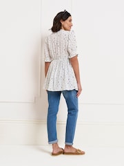Seraphine Ivory & Pink Print Floral Frill Shirred Maternity Blouse - Image 6 of 6