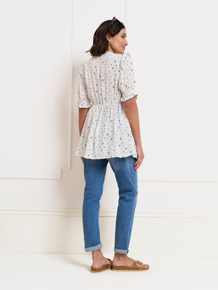 Seraphine Ivory & Pink Print Floral Frill Shirred Maternity Blouse - Image 6 of 6 Seraphine Ivory & Pink Print Floral Frill Shirred Maternity Blouse - Image 6 of 6