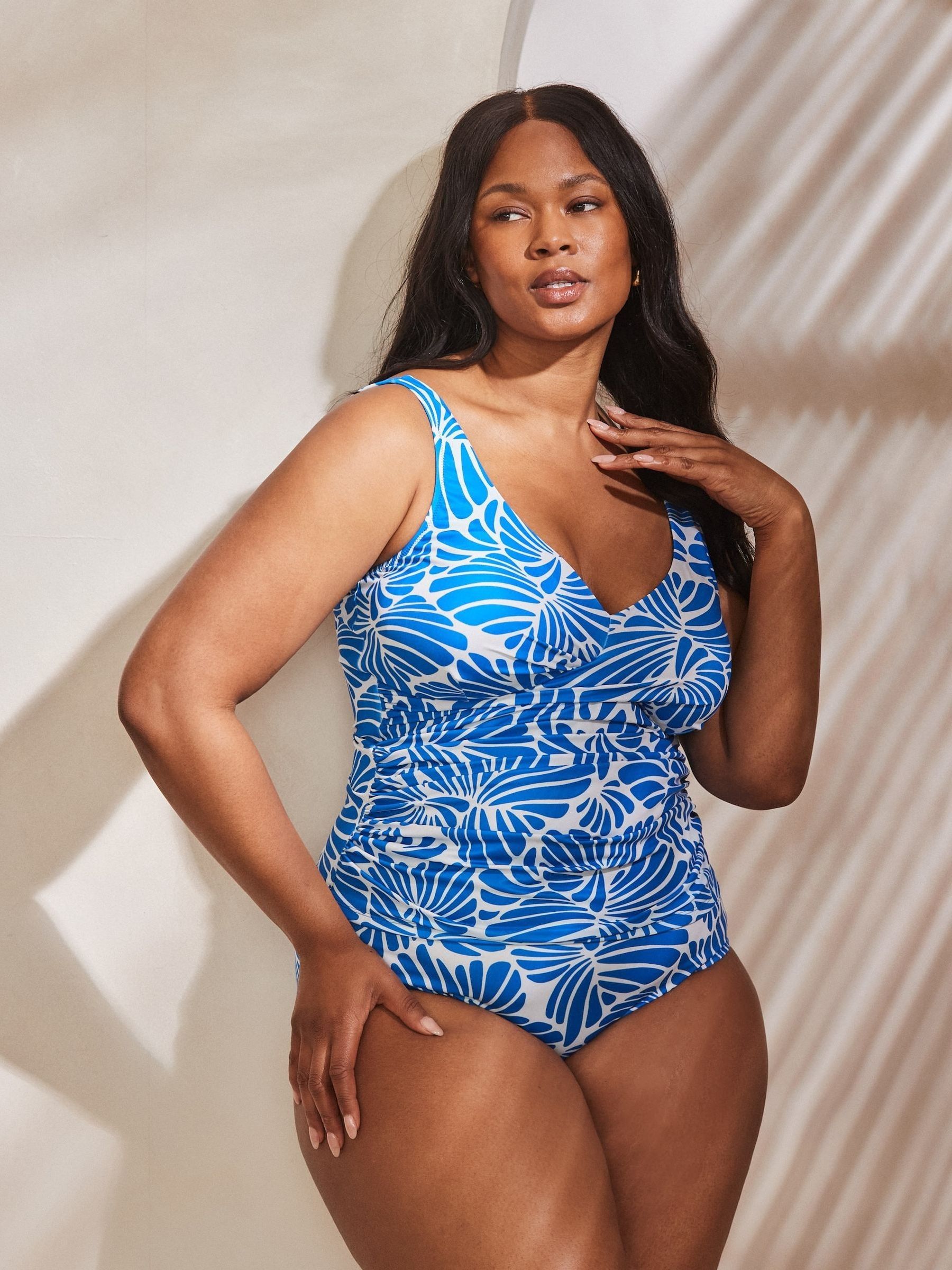 トップス QP Buy Live Unlimited Blue Floral Print Wrap Tankini Top from Next Malta