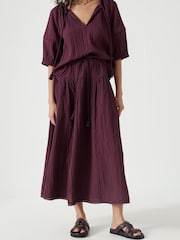 Hush Red Gathered Detail Midi Skirt - Image 1 of 5