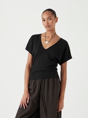 Hush Black Grown On Sleeve V-Neck T-Shirt - Image 1 of 5