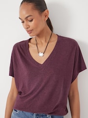 Hush Red Rosalia Linen Blend V-Neck T-Shirt - Image 1 of 5