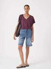 Hush Red Rosalia Linen Blend V-Neck T-Shirt - Image 3 of 5