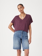 Hush Red Rosalia Linen Blend V-Neck T-Shirt - Image 4 of 5