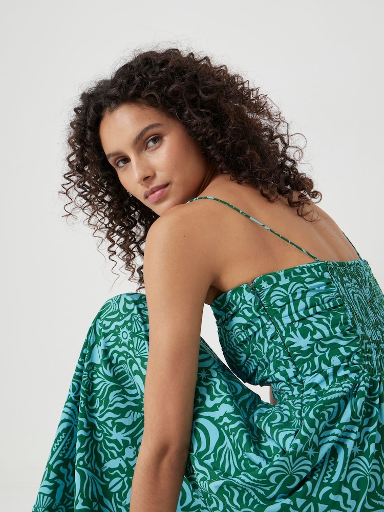 Hush Green Air Flow Thin Strap Gathered Midi Dress - Image 3 of 6