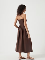 Коричневый - Hush Air Flow Thin Strap Gathered Midi Dress - Изображение 3 из 5