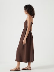 Коричневый - Hush Air Flow Thin Strap Gathered Midi Dress - Изображение 4 из 5