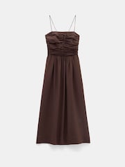 Коричневый - Hush Air Flow Thin Strap Gathered Midi Dress - Изображение 5 из 5