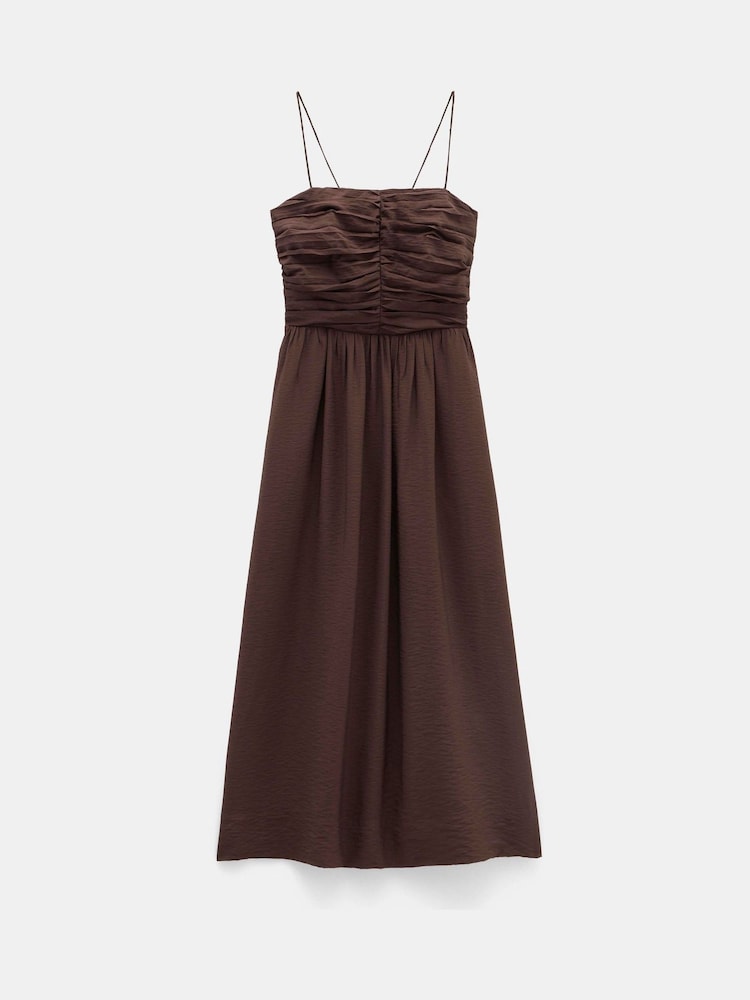 Коричневый - Hush Air Flow Thin Strap Gathered Midi Dress - Изображение 5 из 5