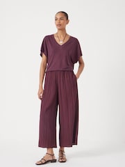 Hush Red Crinkle Wide Leg Cropped Trousers - Image 2 of 5