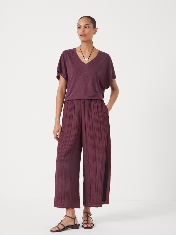 Hush Red Crinkle Wide Leg Cropped Trousers - Image 2 of 5