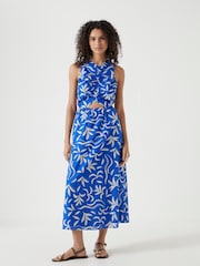 Hush Blue Front Gathered Cotton Dress - Image 1 of 6