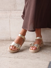 Linzi Gold Comet Flatform Sandals With Buckle Detail - Image 1 of 6