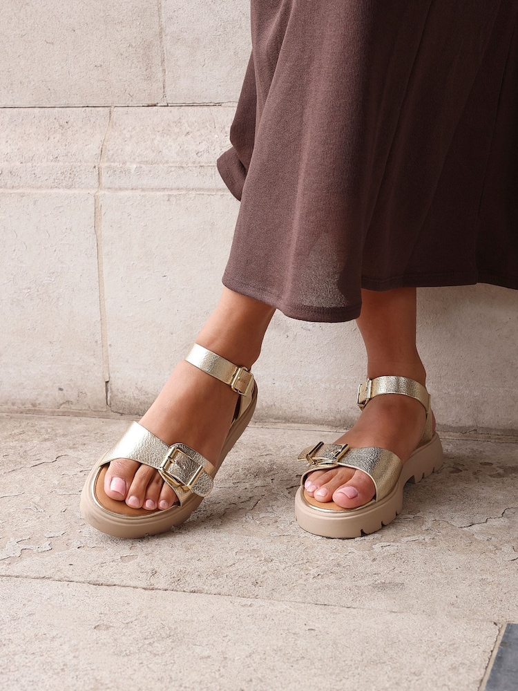 Linzi Gold Comet Flatform Sandals With Buckle Detail - Image 1 of 6 Linzi Gold Comet Flatform Sandals With Buckle Detail - Image 1 of 6