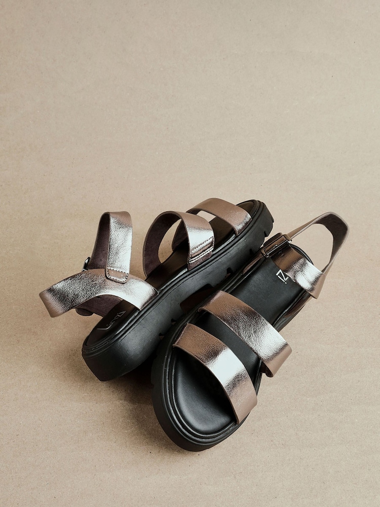Linzi Silver Ramona Two Strap Flatform Sandals - Image 1 of 6 Linzi Silver Ramona Two Strap Flatform Sandals - Image 1 of 6