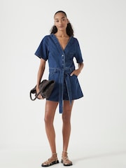 Hush Blue V-Neck Denim Playsuit - Image 1 of 5