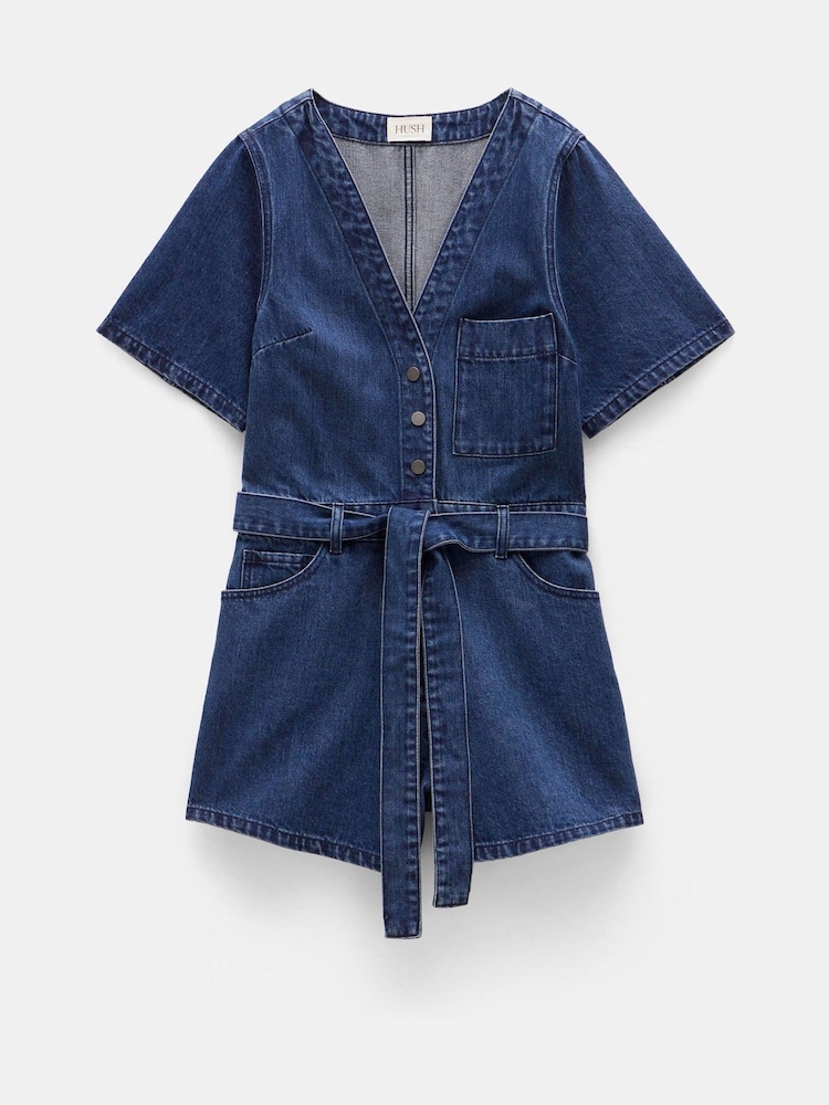 Hush Blue V-Neck Denim Playsuit - Image 5 of 5
