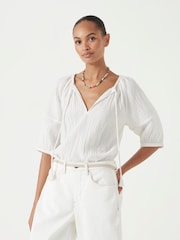 Hush White Mae Crinkle Balloon Sleeve Blouse - Image 1 of 5