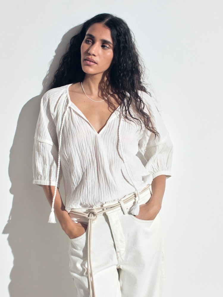 Hush White Mae Crinkle Balloon Sleeve Blouse - Image 1 of 6 Hush White Mae Crinkle Balloon Sleeve Blouse - Image 1 of 6