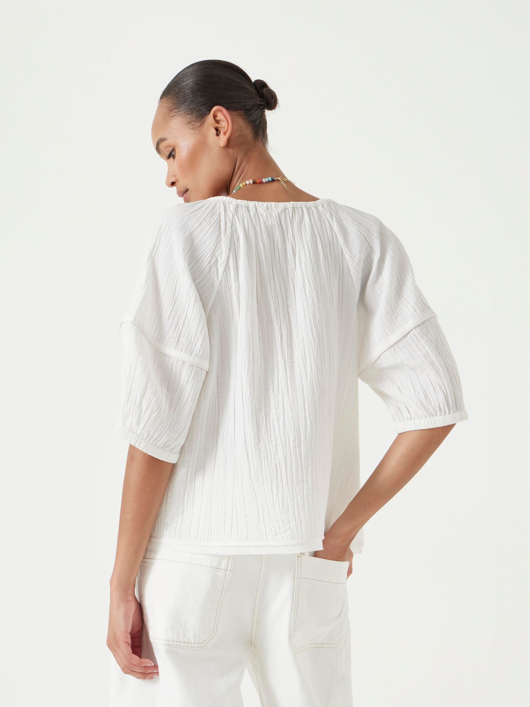 Buy Hush White Mae Crinkle Balloon Sleeve Blouse from Next USA