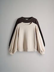 The Set Chocolate Brown/Cream 2 Pack Relaxed Crew Neck Puff Sleeve Sweatshirts - Image 1 of 5