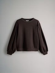 The Set Chocolate Brown/Cream 2 Pack Relaxed Crew Neck Puff Sleeve Sweatshirts - Image 3 of 5