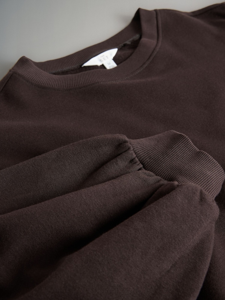 The Set Chocolate Brown/Cream 2 Pack Relaxed Crew Neck Puff Sleeve Sweatshirts - Image 5 of 5