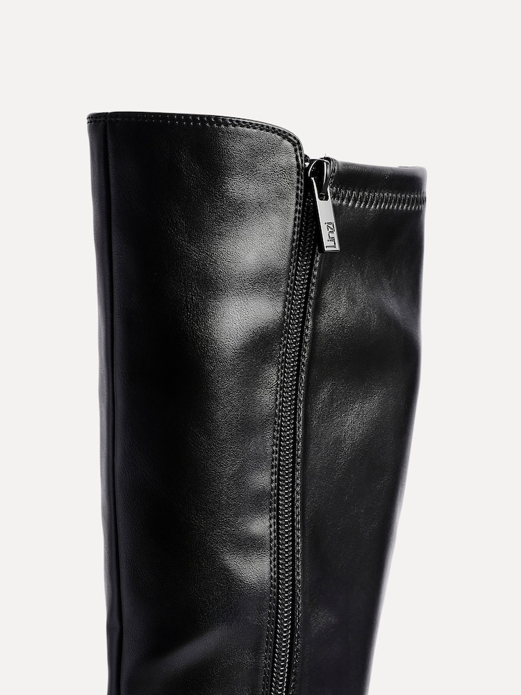 Linzi Black PU Revolve High Leg Boot With Low Block Heel - Image 5 of 5 Linzi Black PU Revolve High Leg Boot With Low Block Heel - Image 5 of 5