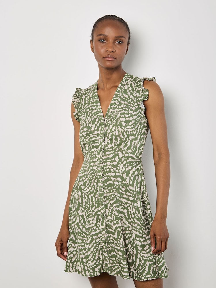 Apricot Green Button Through Frill Sleeve Dress - Image 2 of 4