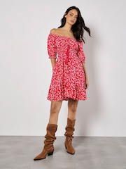 Apricot Red Sarasa Mallow Flower Bardot Dress - Image 2 of 4