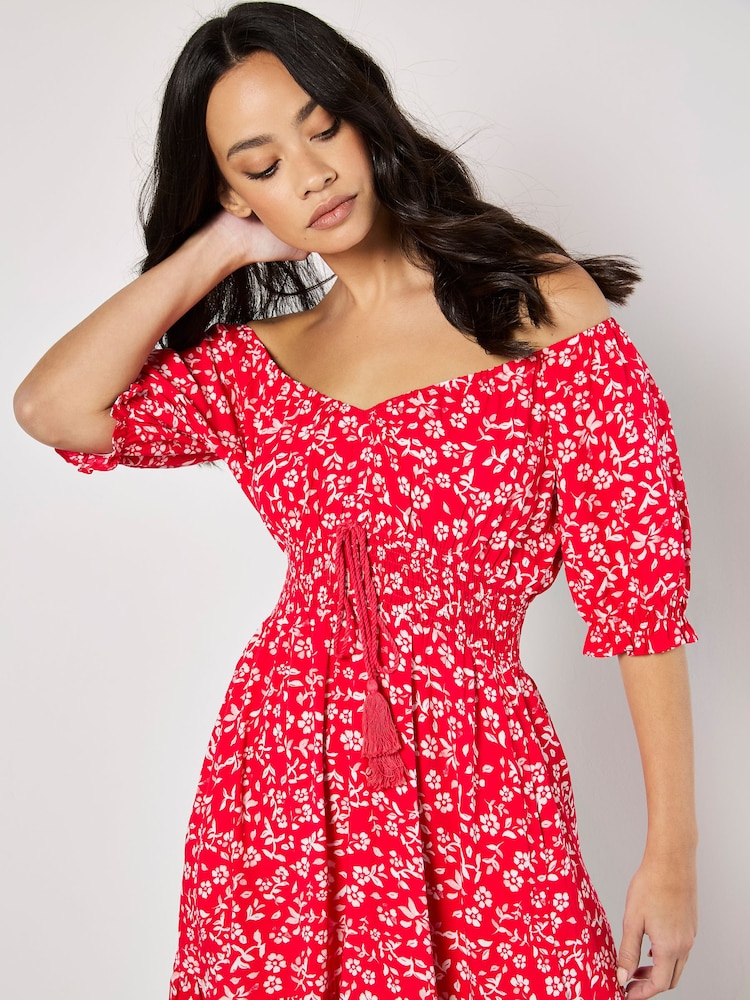 Buy Apricot Red Sarasa Mallow Flower Bardot Dress from Next Indonesia