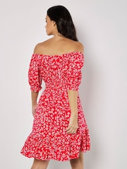 Apricot Red Sarasa Mallow Flower Bardot Dress - Image 4 of 4